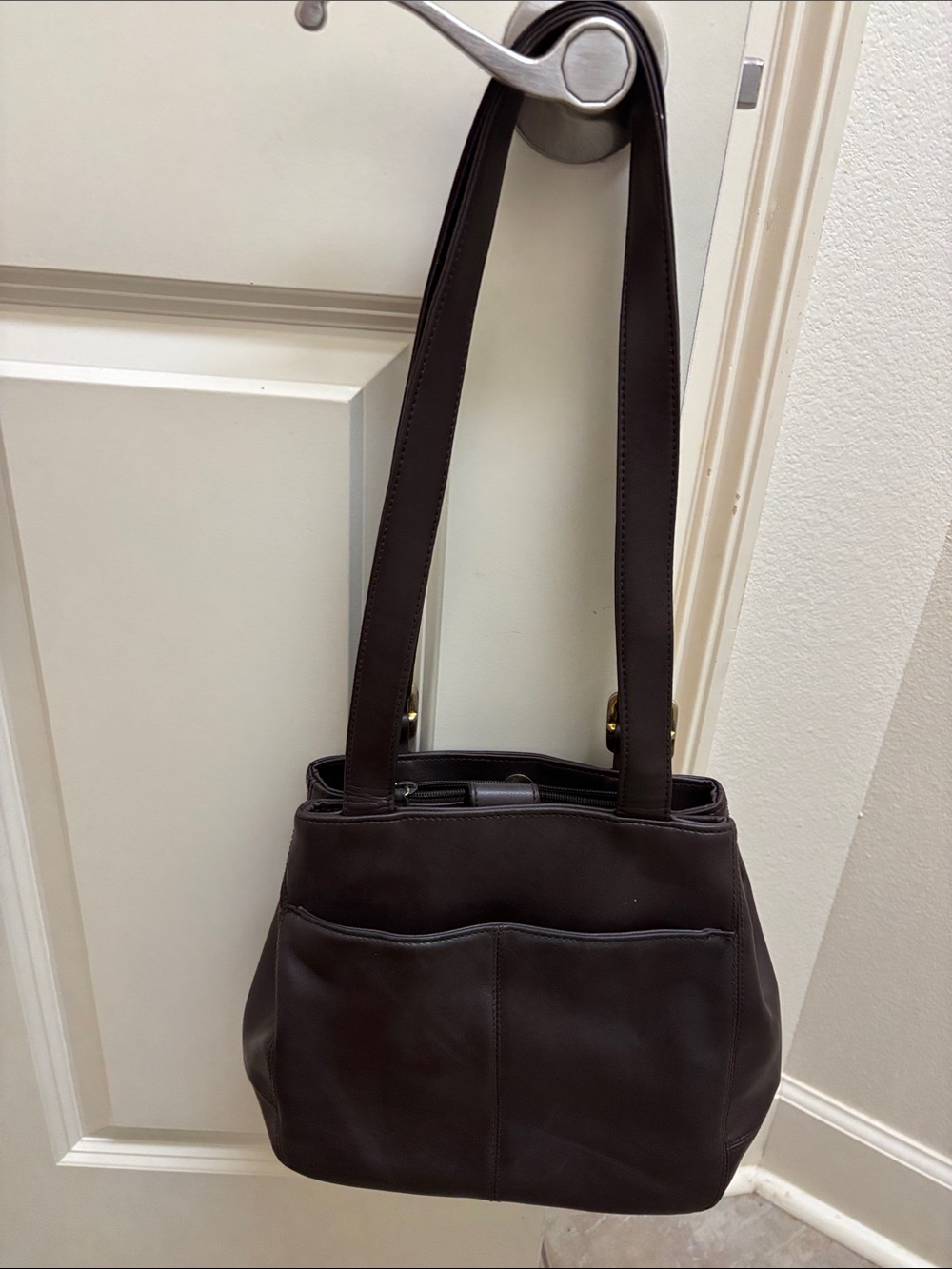 Laura Scott Dark Brown Shoulder Tote with Front Pocket
